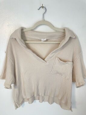 BY TOGETHER Oversized cream collared tee 100% cotton size small